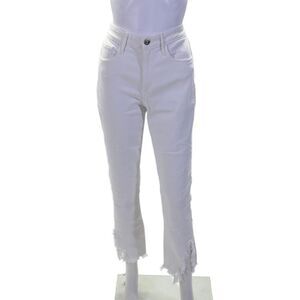 3x1 NYC Womens Cotton Denim Distressed Straight Leg Jeans Crane White Size 28